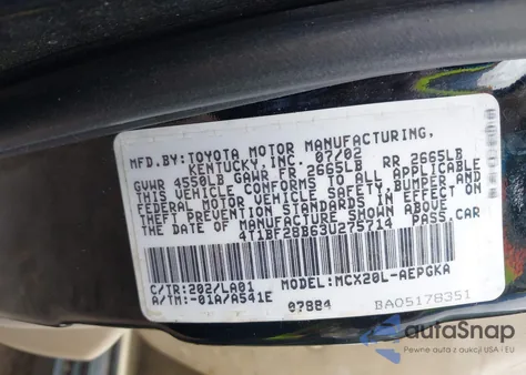 2003 Toyota Avalon Xls z USA, uszkodzony, nr VIN 4T1BF28B63U275714